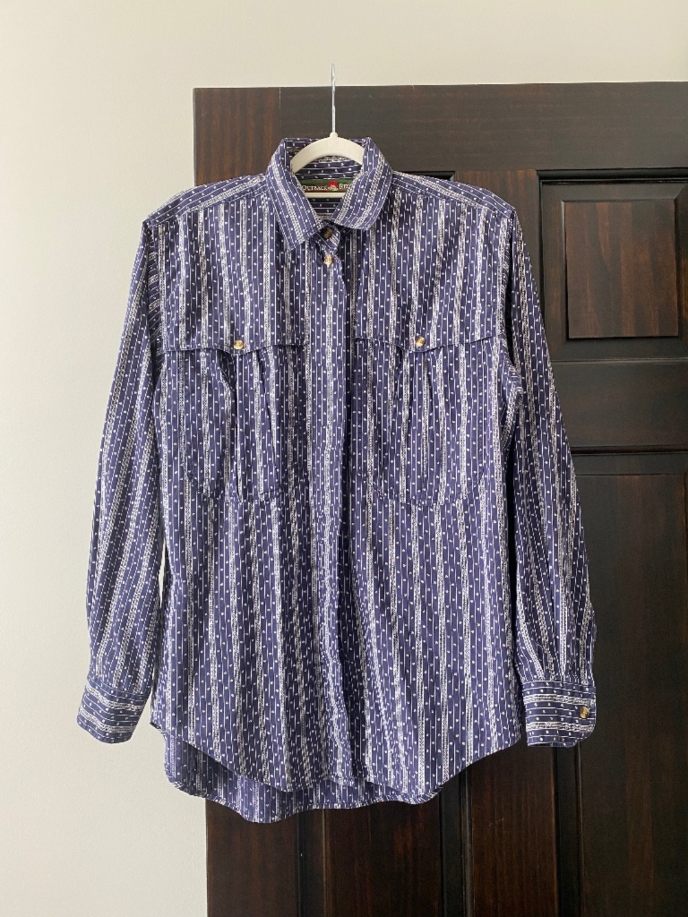 Vintage Outback Red Western Shirt Mens XS Blue Striped Snap Button Cowboy Shirt